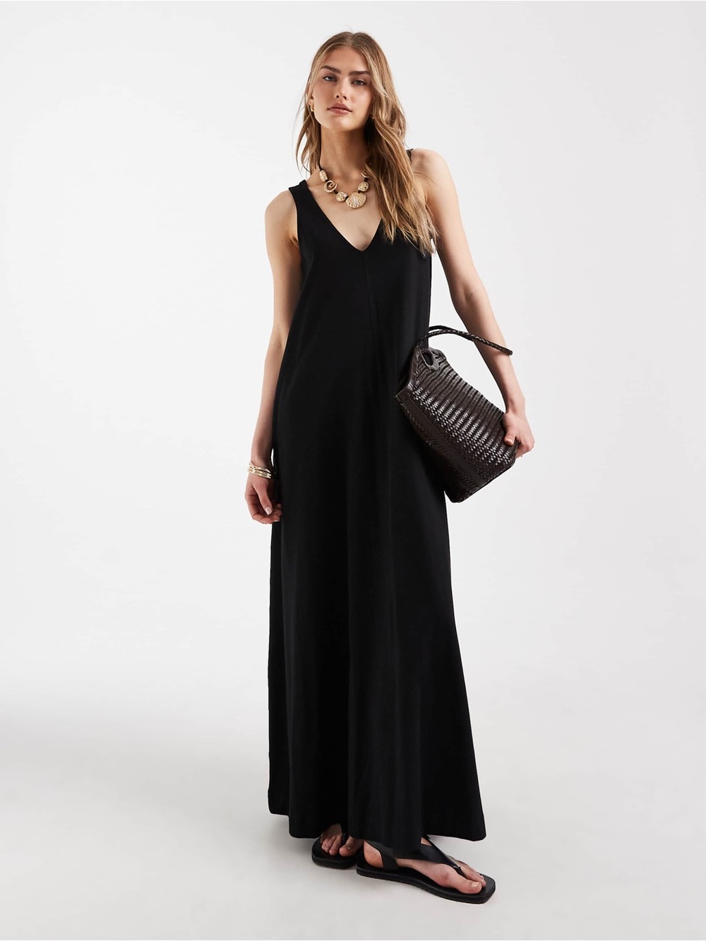 Classic Black V-Neck Maxi Dress